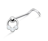 Stones Ring Shaped Silver Curved Nose Stud NSKB-440